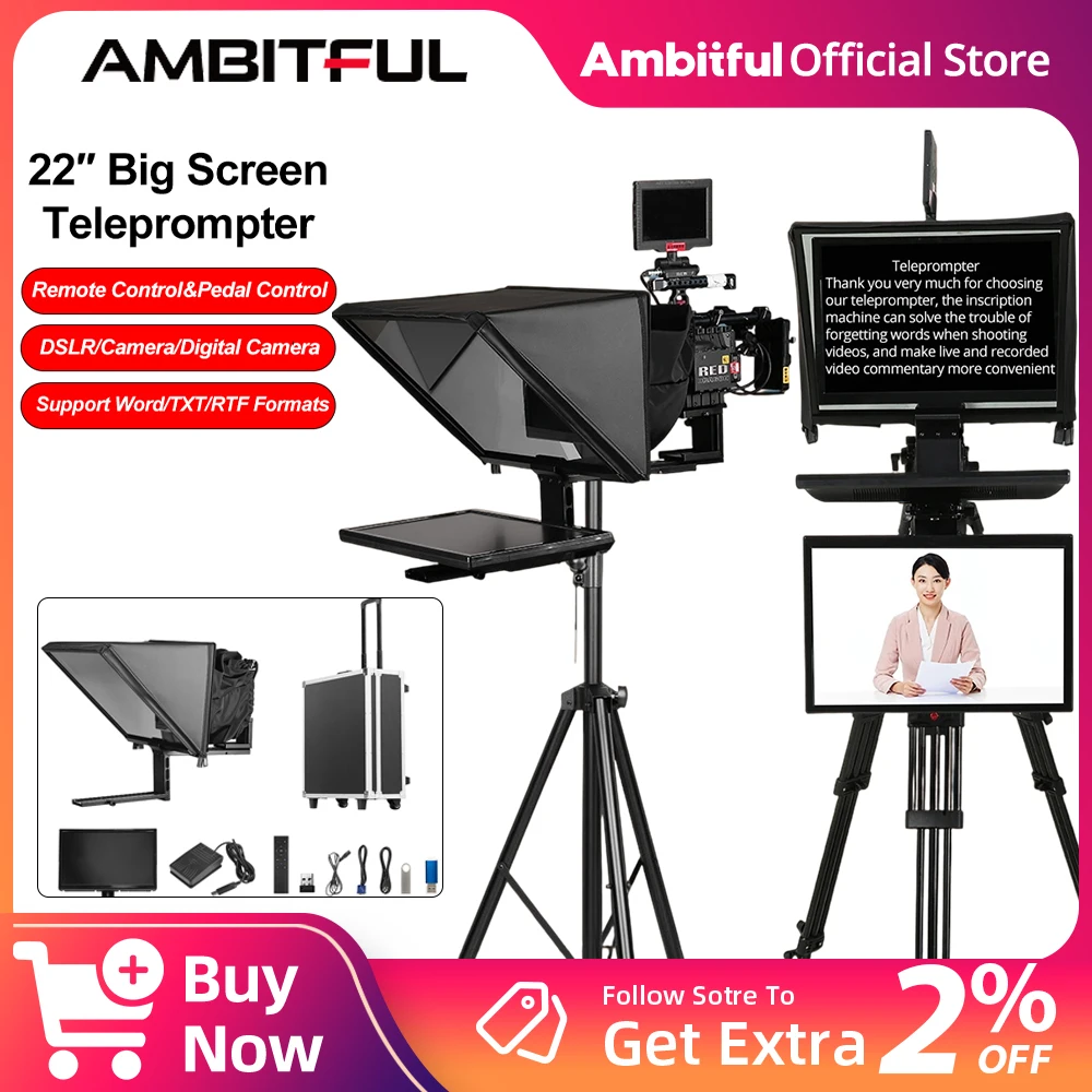 

AMBITFUL T22 22-дюймовый профессиональный телесуфлер с двойным экраном для интервью