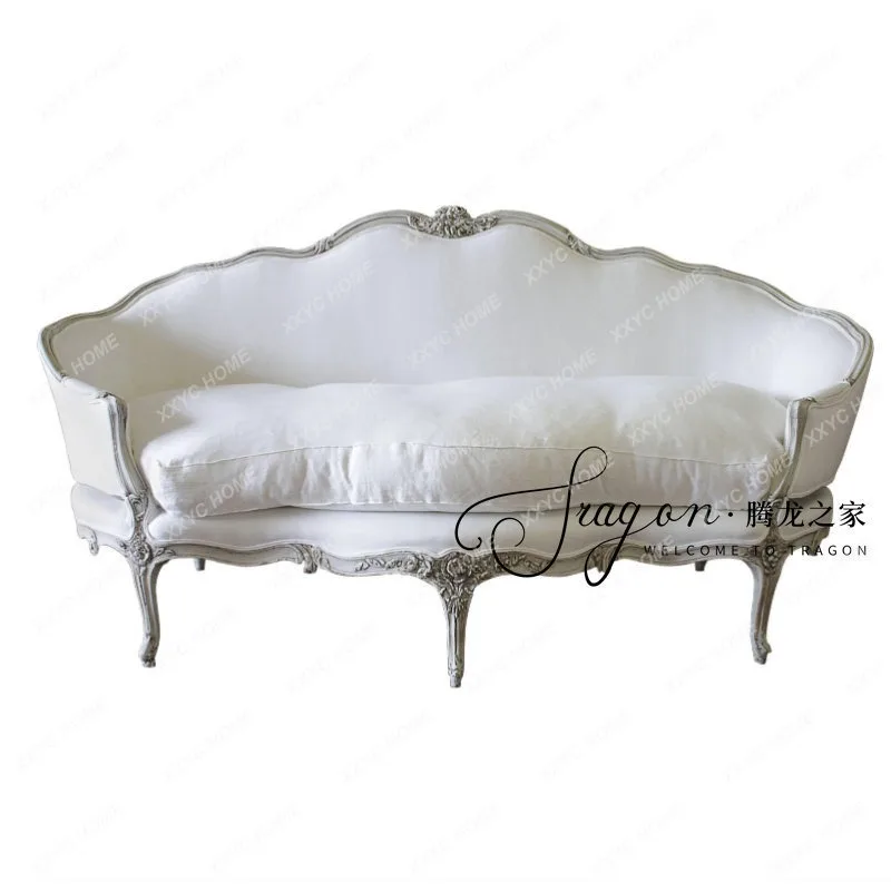 XX retro studio carved solid wood sofa model room custom furniture gold old double sofa chair