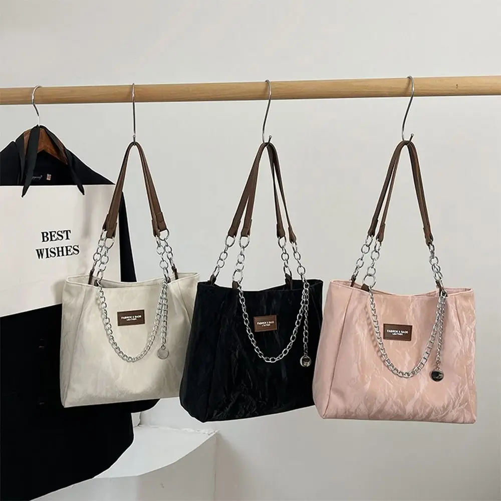 

PU Women's Summer Chain Bag New Handbag Large Capacity Shoulder Bags Shopping Bag Reusable Commuting Tote Bags