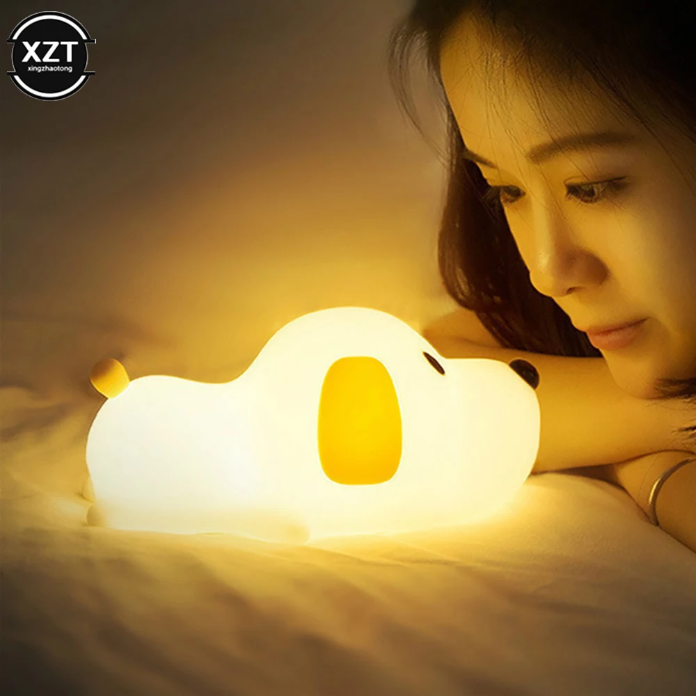 Silicone Dog LED Night Light Touch Sensor 2 Colors Dimmable Timer USB Rechargeable Bedside Puppy Lamp for Children Baby Toy Gift