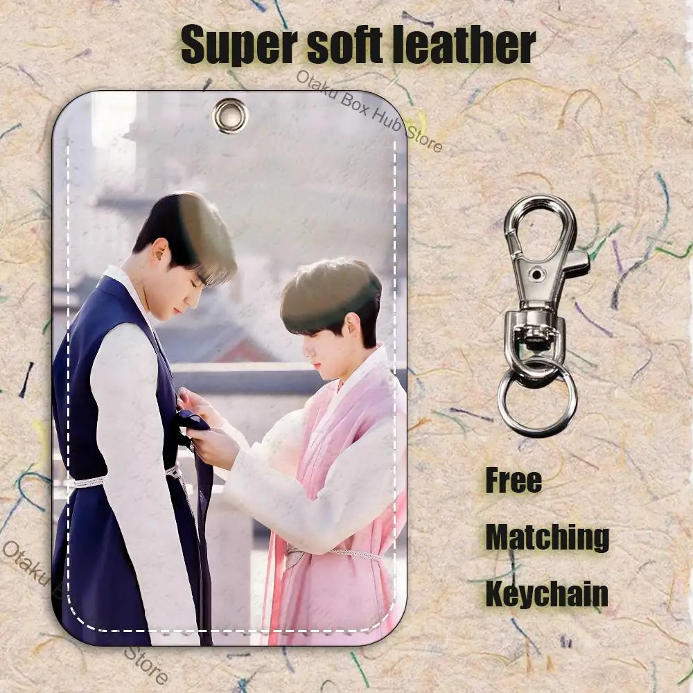 S-Semantic E-Error Seoham Jaechan Pattern Leather Card Holder Keychain Key Ring Door Lock Access Tags ID Card Case Keychain Card