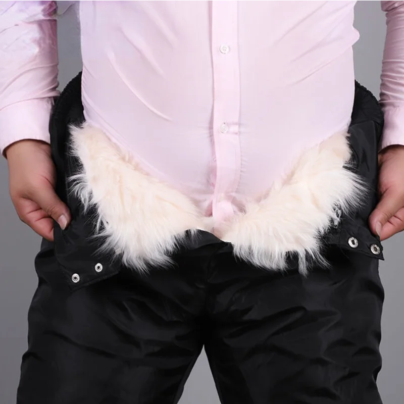 Thicken and Keep Warm In Winter Long Wool Sheepskin Pants One Piece of Fur Men's and Women's High Waist Wool Liner Pants