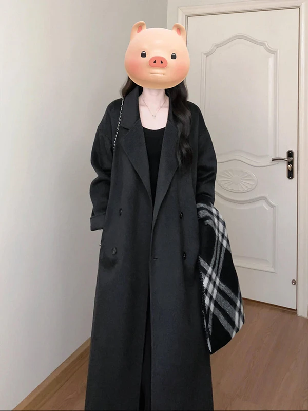 

Утепленное двустороннее шерстяное пальто средней длины для женщин в корейском стиле, для повседневной носки, зимнее, новинка, черное