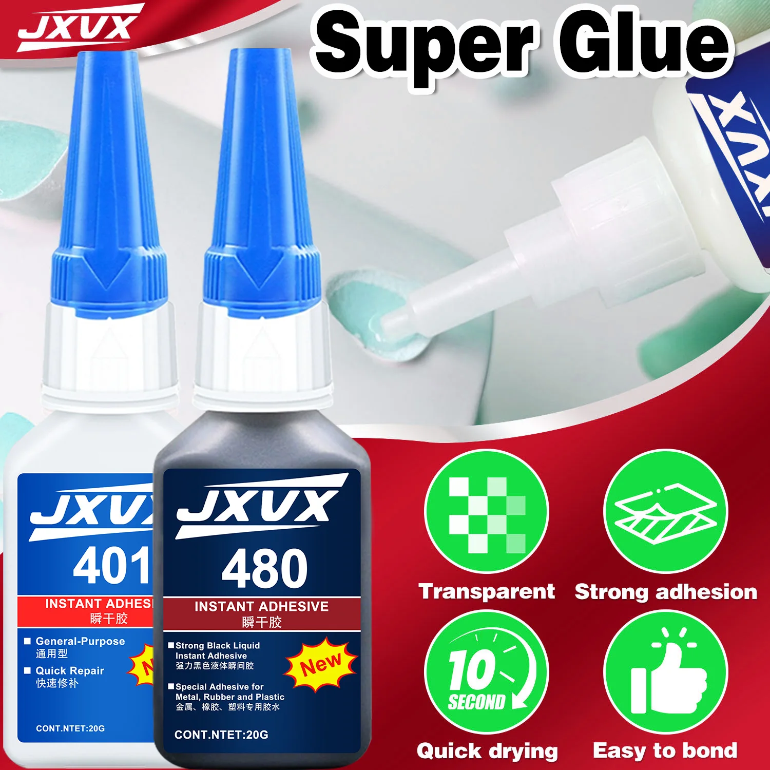 401/480 Super Glue Professional Strong Fast Instant Adhesive Cyanoacrylate Hardware Metal Cars Wood Craft Hobby Seconds Bond Cyanoacrylate Instant Bond Leather Nail Gel With Precision dropper.
