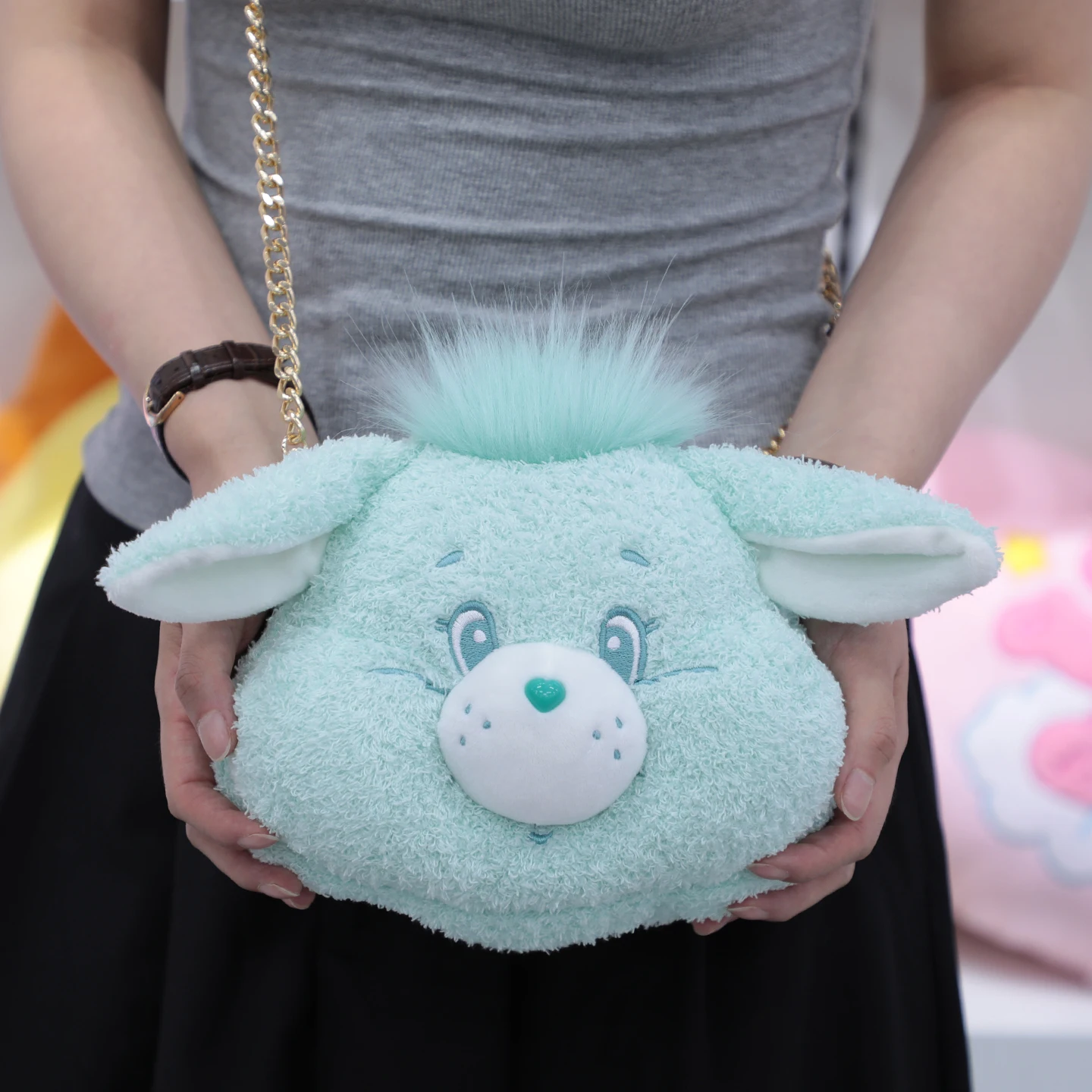 Bolsa transversal de pelúcia genuína dos Ursinhos Carinhosos, bolsa de ombro com cabeça de urso de desenho animado, bolsa estilo estrela para meninas, presente de aniversário ou feriado.