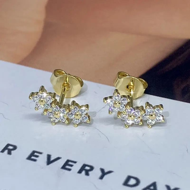 Anziw 2026 New D Color Moissanite Flower-Style Stud Earrings Lab Diamond Piercing Earrings For Women Valentine's Jewelry Gifts