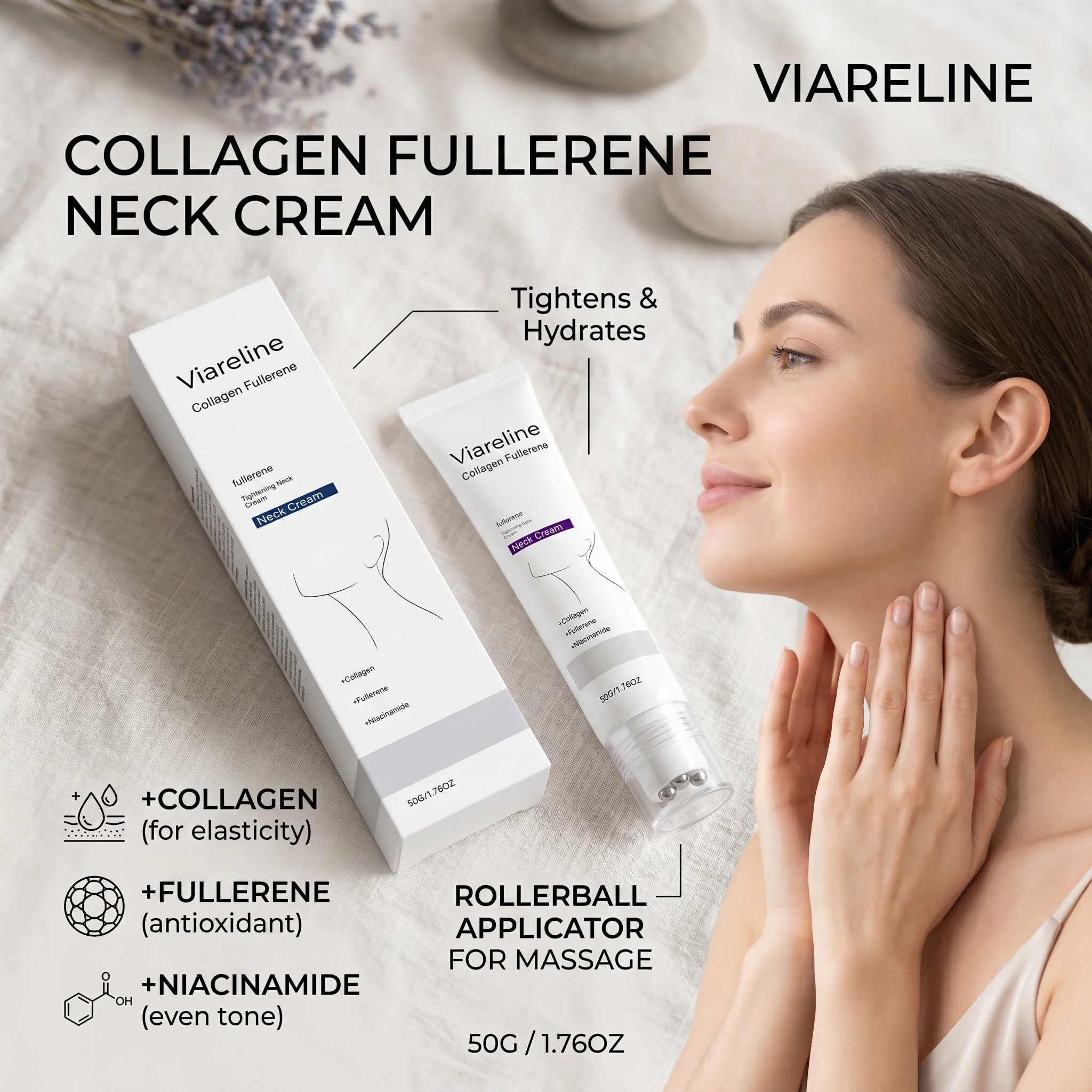 Collagen Neck Cream Roller Massage Tightening Neck Cream Reduce Neck Lines Reduce Double Chin Firming Lifting Brighten Skin Care