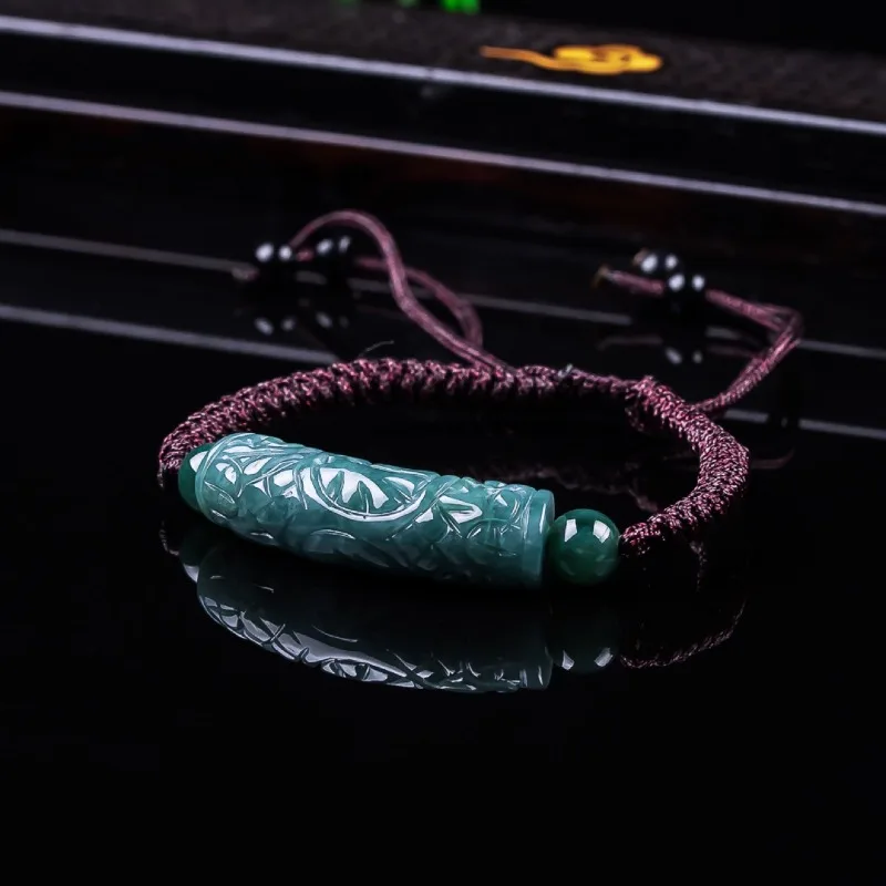 Natural Emerald Burmese Jade Blue Water Ice Seed Curved Strip Hand Knitting DIY Bracelet Amulets Fashion Jewelry Woman Gifts