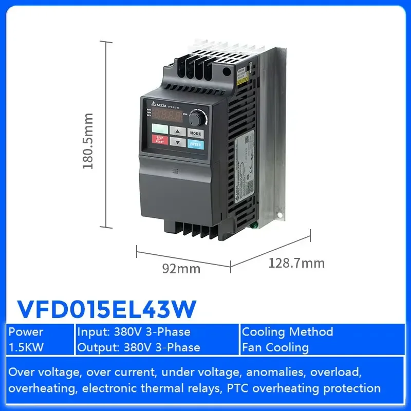 VFD015EL43W Three Phase AC Drive 1.5KW 460V VFD Inverter Sensorless Vector Control for Industrial Automation Motor