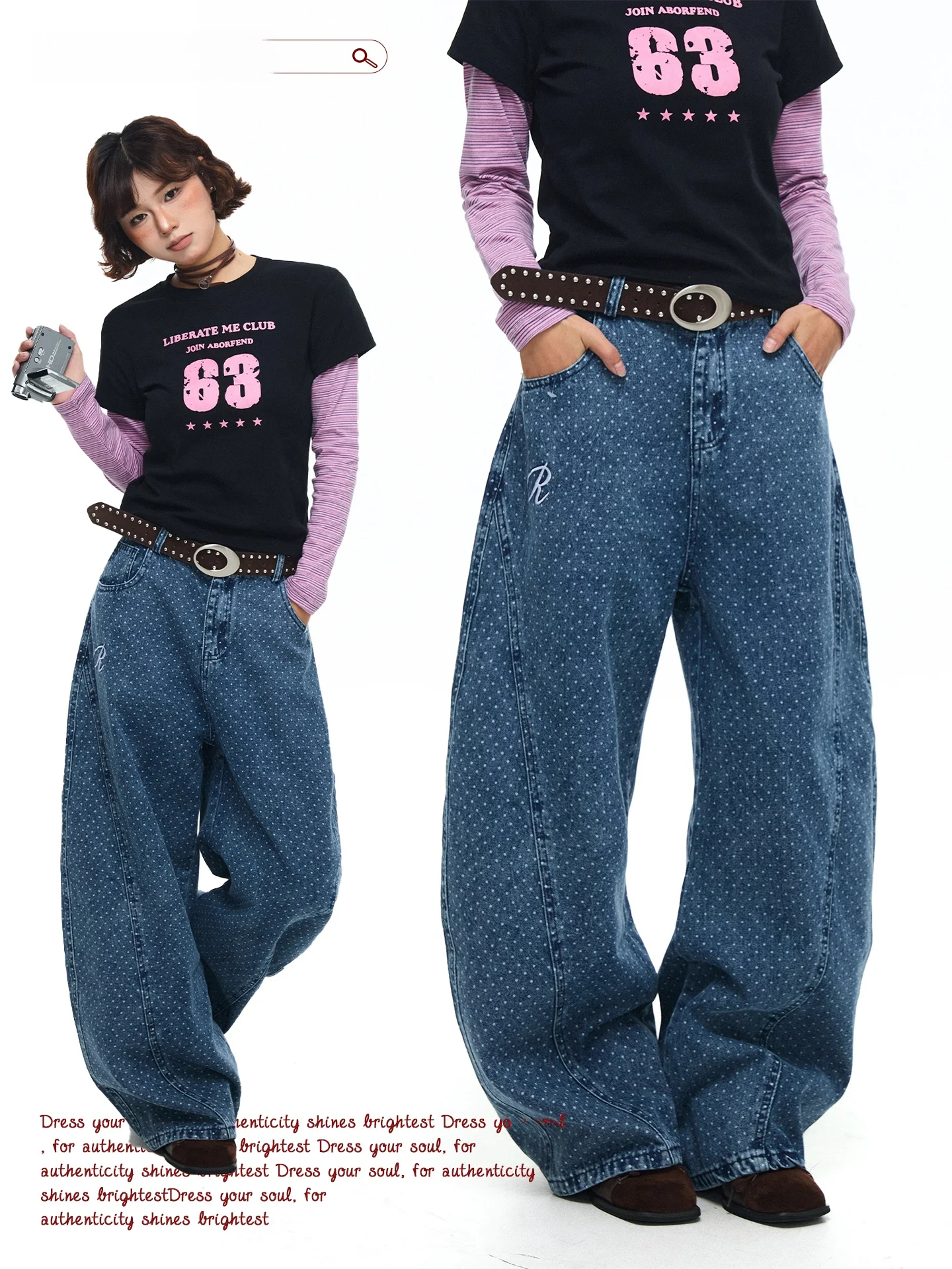 

Design Sensation M Chen Stiy Old Store Polka Dot Curved Knife Wide Leg Jeans Women Loose American Sle Floor Length Pants