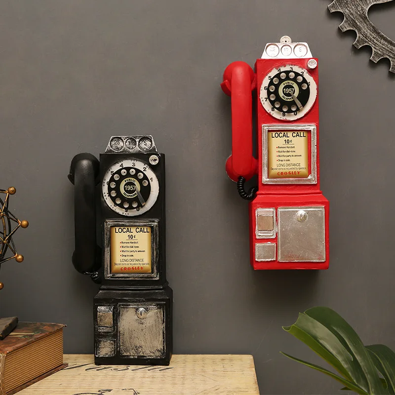 Vintage Resin Telephone Wall Decor for Coffee Shop Retro Art Hanging Ornament Tabletop Craft Decoration Home Office Shelf Stand
