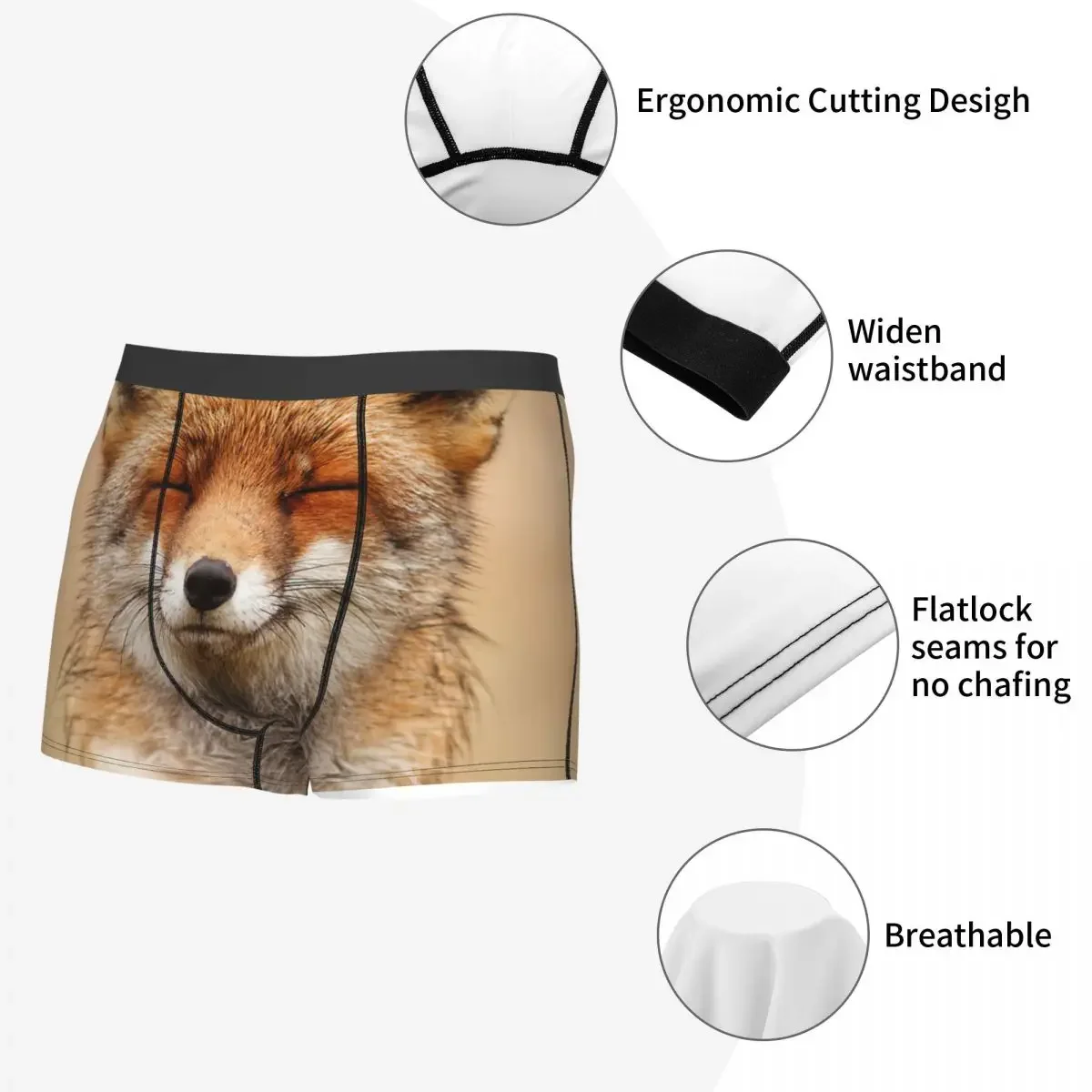 Zen Fox Red Fox Underpants Breathbale Panties Male Underwear Print Shorts Boxer Briefs