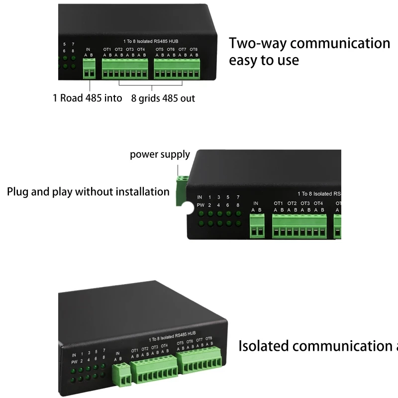 8 منافذ 485 Hub 1 إلى 8 RS485 Splitter 485 محطة إرساء صناعية معزولة