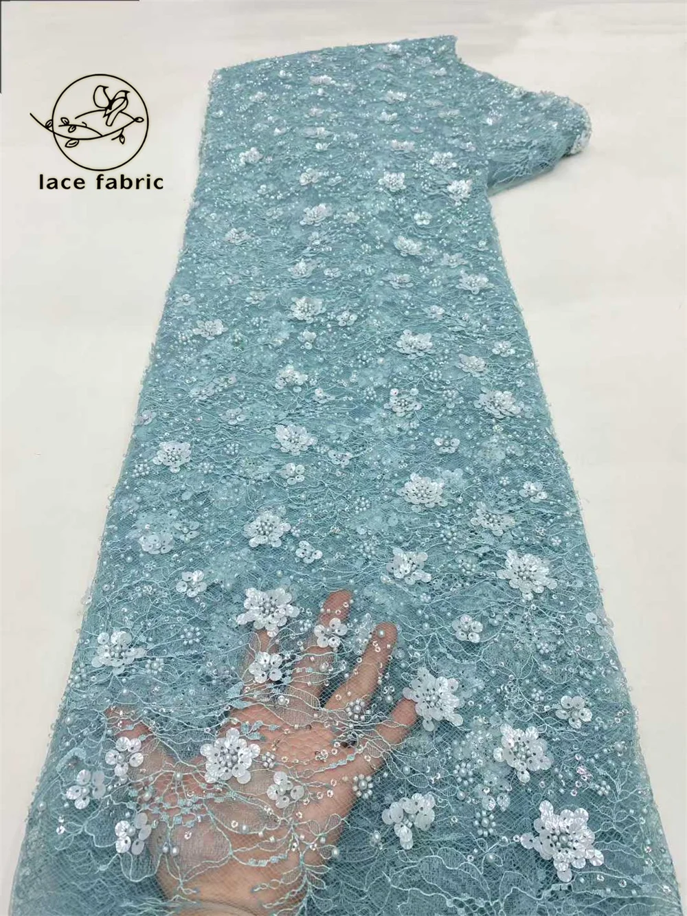 

2026 New Design Luxury French African Flower Tulle Beaded lace Sequins Mesh Lace Nigeria French Fabric For Wedding Dresses Sew