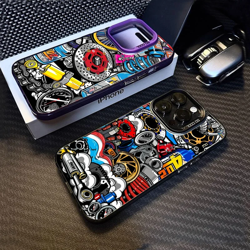 

Mechanical Gear Pattern Silver IMD Phone Case For Samsung Galaxy A06 A16 A23 A26 A34 A36 A56 S25 S24 S23 S22 Ultra Plus FE Cover