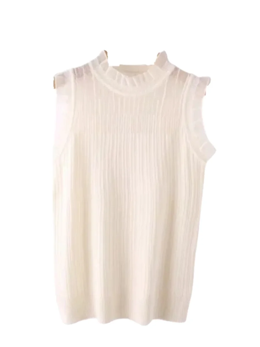 Faionable Lace Trim Colete Feminino Outono Inverno Me ter Ne Base irt Gola Falsa Renda Interior Svel Top