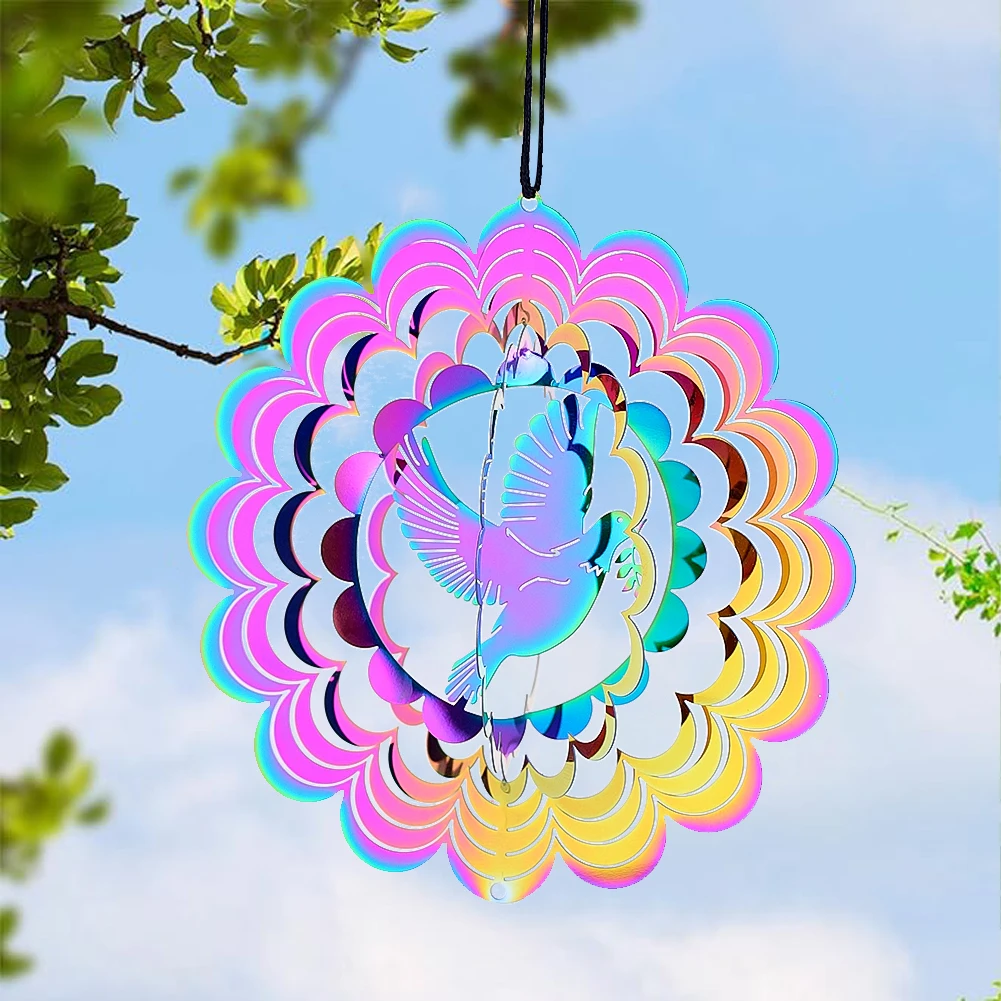 Dove of Peace Olive Branch Wind Spinner Hanging Suncatcher 3D Whirling Wind Chimes Turn Pigeons Yard Garden Decor Bird Deterrent