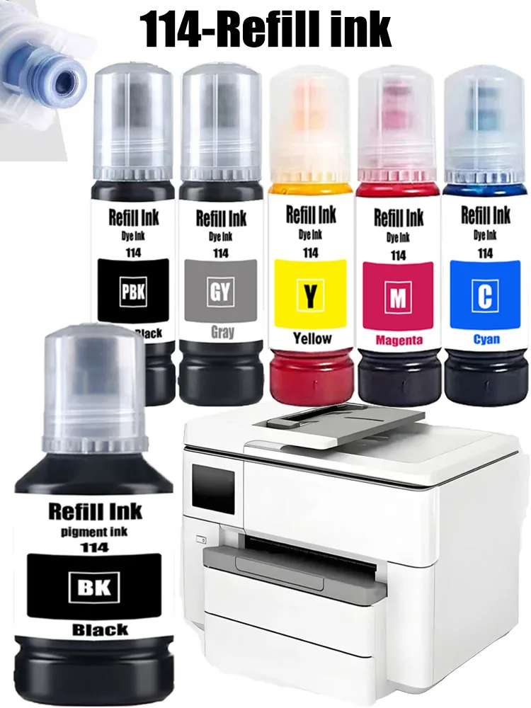 Compatible Epson 114 Refill Ink Kit Pigment Refill Ink Dye Refill Ink for Epson EcoTank ET-8550 Printer