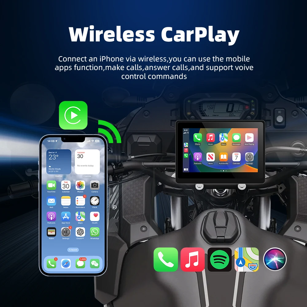 EKIY Wireless CarPlay Moto Android Auto 5 pollici portatile digitale cruscotto moto GPS schermo di visualizzazione navigazione moto