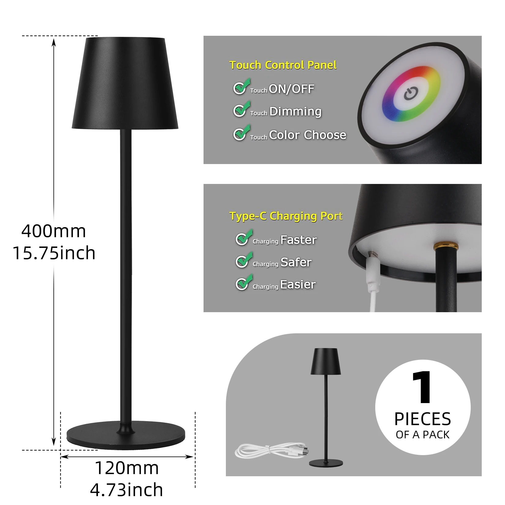 Dimming LED Table Lamp RGB Atmosphere Ambient Lamps Bedroom Restaurant Aluminum Wireless Study Lights USB Charging Desk Lights