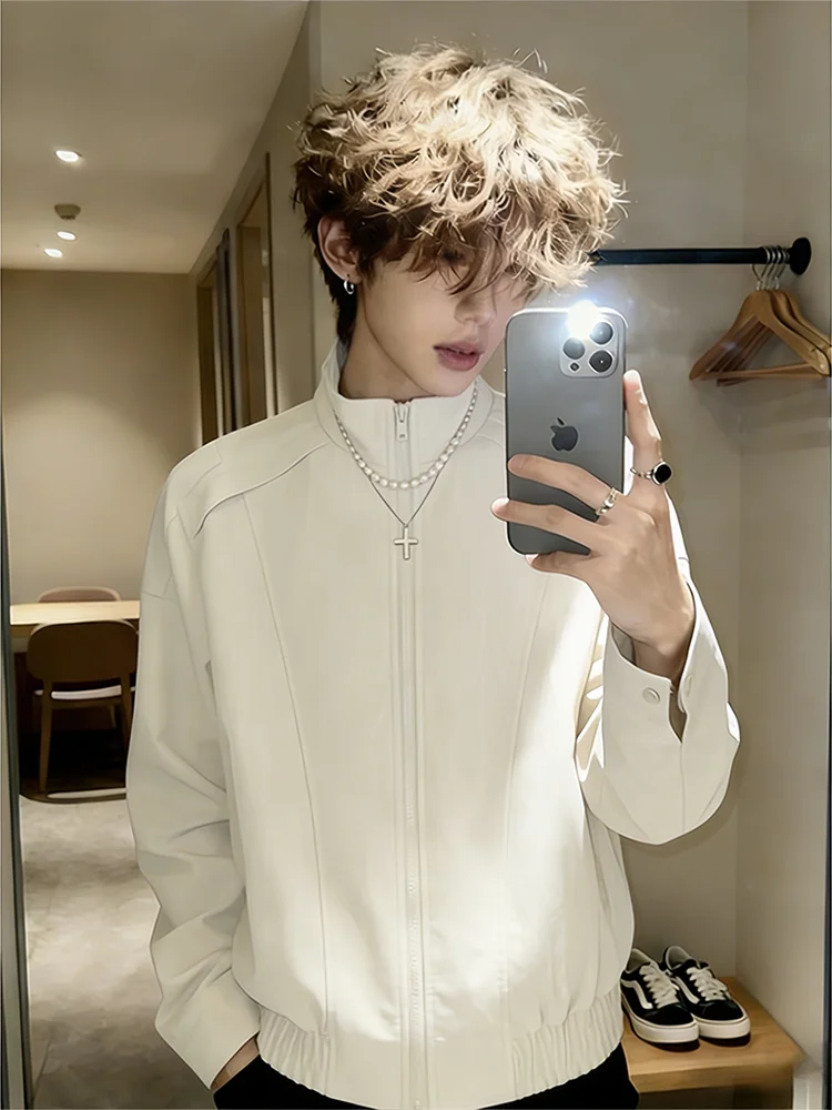 

American Sle Deconstructed oulder PU Leather Bomber Jaet Men's Spring Autumn High Sensation ape Flight Jaet