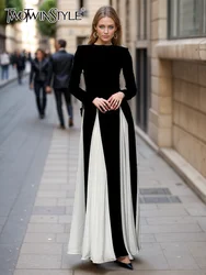 Twotwinstyle elegante vestido longo para as mulheres em torno do pescoço manga comprida cintura alta slim roupas nova