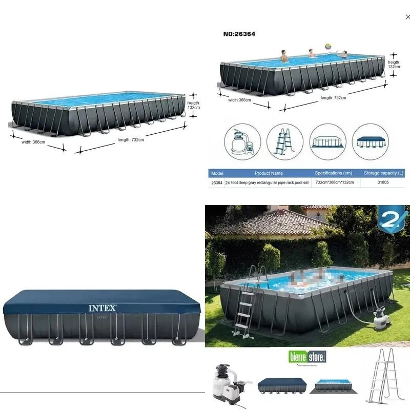 7.32x3.66x1.32m Rectangular Frame Swimming Pool Steel Structure Family Backyard Above Ground Pools with Accessories Included
