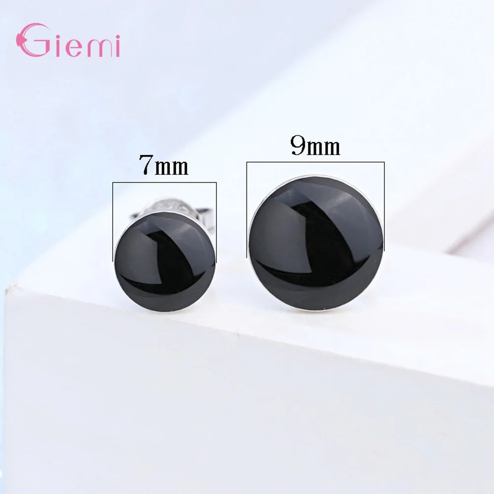 Boutique Women Round 925 Sterling Silver Ear Stud Vintage Engagement Party  Pierced Black Stone Earrings Jewelry Gifts