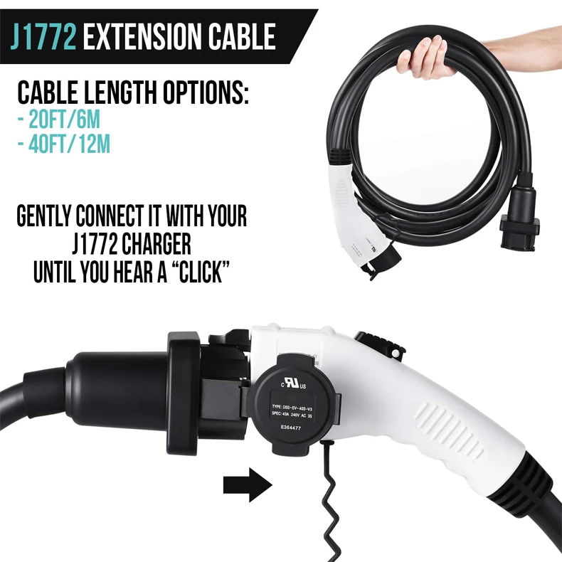 Cable de extensión de carga ev J1772 Tipo 1 con cabezal de pistola, fabricante al por mayor