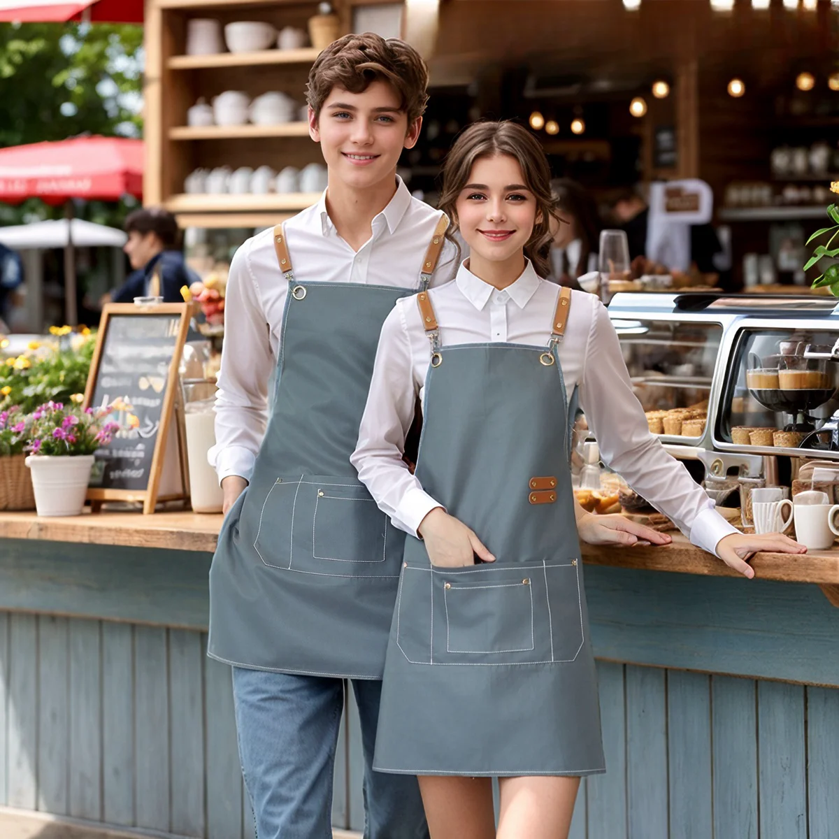 1 Piece Light Thin Durable Faux Leather Apron for Kitchen Cooking Restaurant Waiter Work Clothes Chef Uniform Coffee