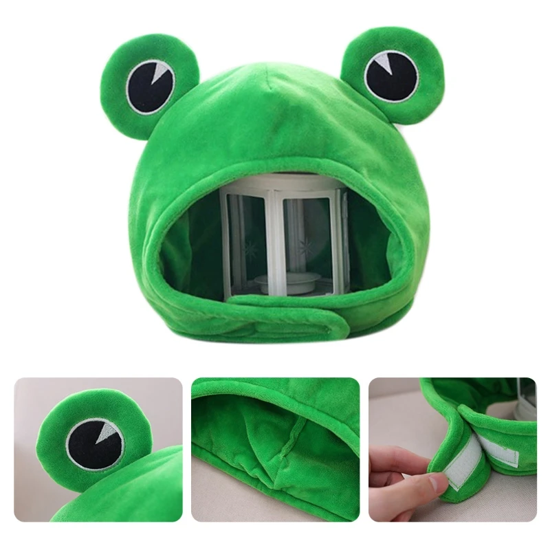 Q0KE  Plush for FROG Hat Green Scarf Cap Earflap Soft Winter Warm Ski Full Headgear for Women Men Novelty Cosplay Costume
