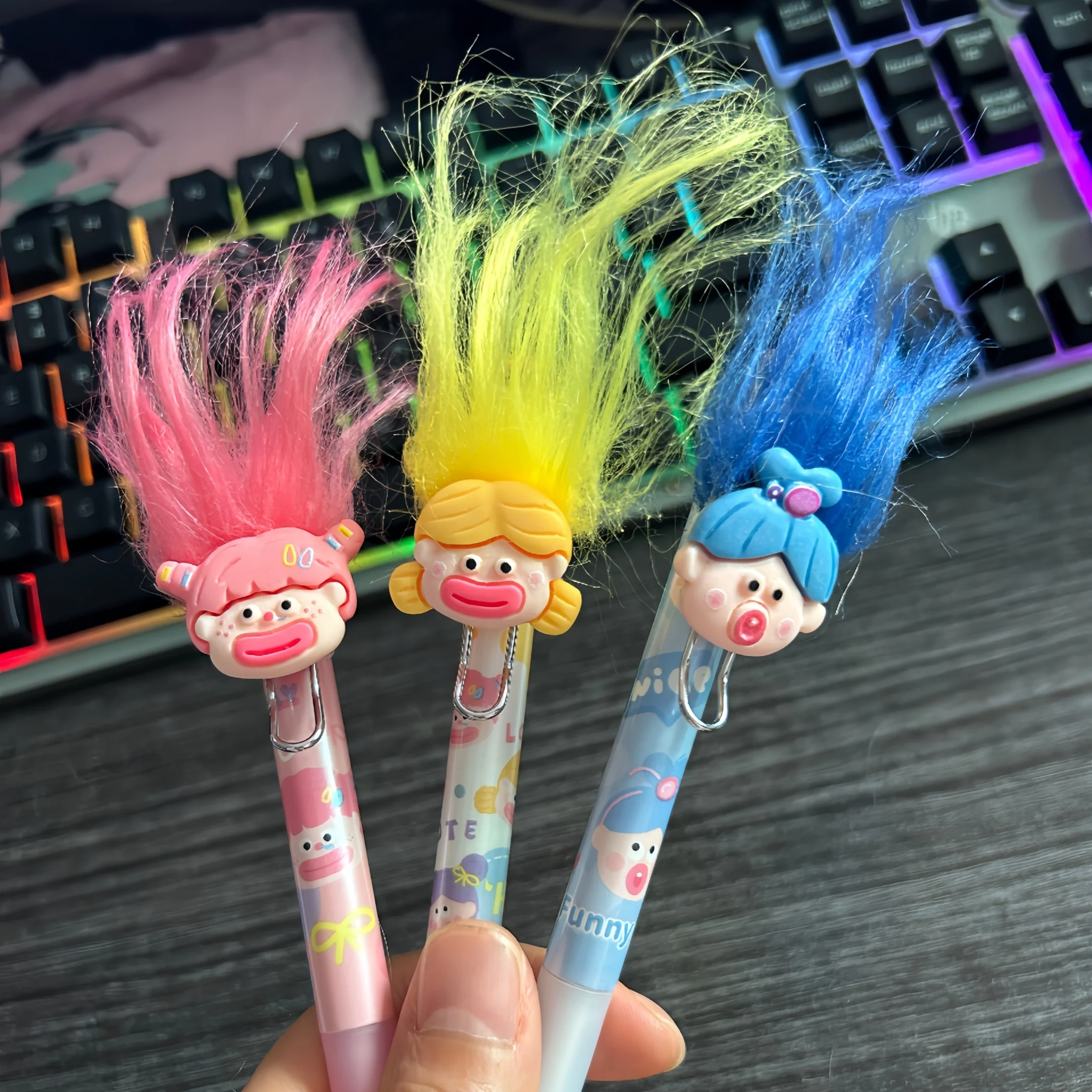 6 Pieces/1 Piece of Fluffy-Haired Big-Mouth Doll Gel Pen, Cute and Creative Sticky Hair Signature Pen, Quirky Ugly Doll Retractable Pen, 100% Real Product Photos