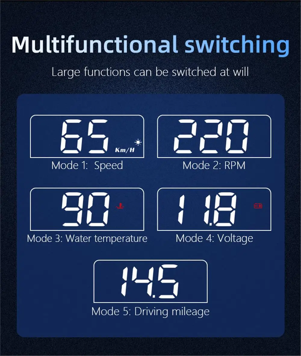 C100 OBD2 HUD Spiegel Head-Up-Display Digitaler Geschwindigkeitsalarm Wassertemperatur-Voltprojektor mit KM/H MPH Fahrzeugelektronik-Zubehör – Detail 7