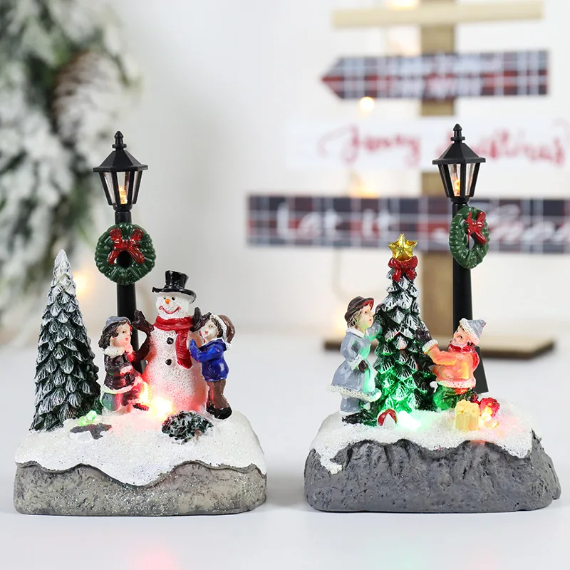 

Resin Christmas Decor Village Ornaments Figurines Decoration Santa Claus Pine Needles Snow View House Holiday Gift Home Decor