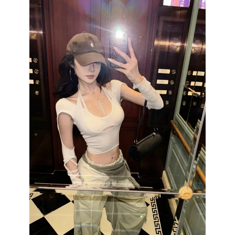 مثير طويلة الأكمام تي شيرت مجموعة جيني الألفية حزام ربطة القوس فيونكة سليم صالح قطعتين فتاة الساخنة الصيف عادية مريحة العلامة التجارية الصينية