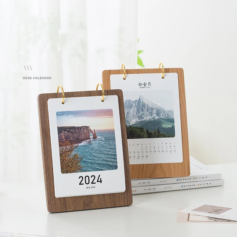 Desktop calendar business office desktop creative literary wooden calendar work note calendar