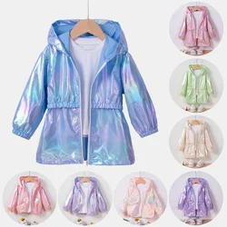2024 Spring and Autumn Children's Zipper Hooded Jacket Boys and Girls Fashion Pearl Color Thin Jacket Comfortable Skin-friendly
