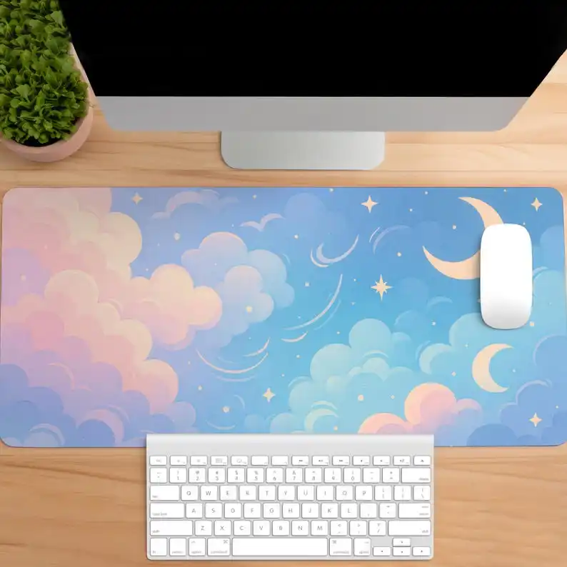 

Pastel Art Game Desk Mat, Non-slip and Waterproof Mouse Pad, Minimalist Cloud Office Decor Mat, Perfect Gift for Friends.
