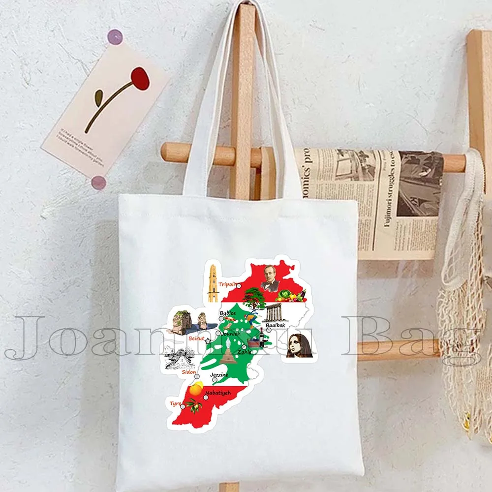 Love Beirut Lebanese Girl Lebanon Flag Map Roots Arabic Gifts Canvas Shoulder Tote Bag Harajuku Shopper Reusable Cotton Handbag