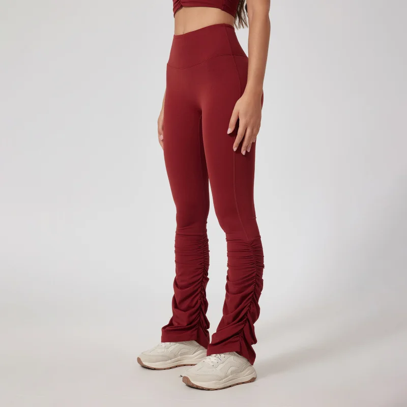 FUBEIKE High Waist Tight Nude Feel Yoga Pants Stitching Casual Pile Style Sports Trousers Running Hip Lifting Leggings Workout