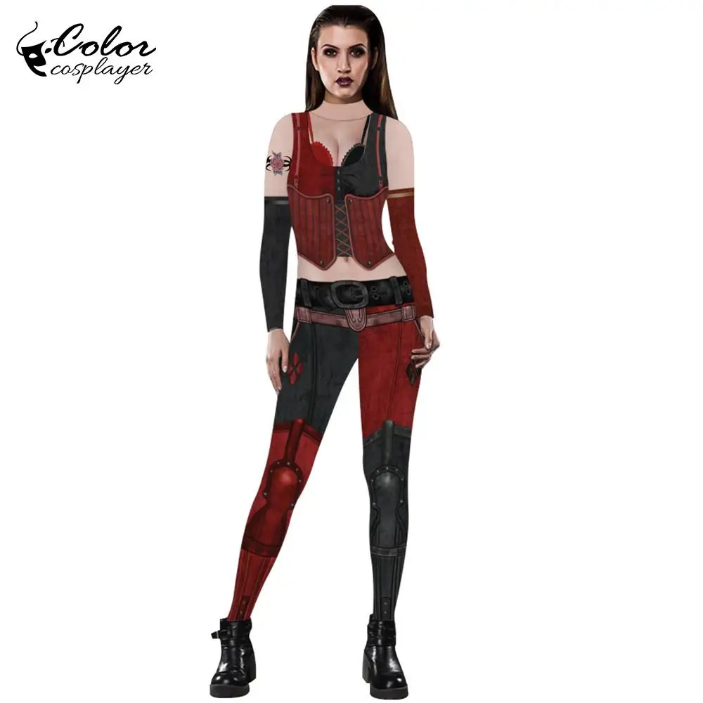 Cor cosplayer 2021 purim carnaval trajes para roupas femininas coringa cosplay bodysuit filme traje palhaço catsuits