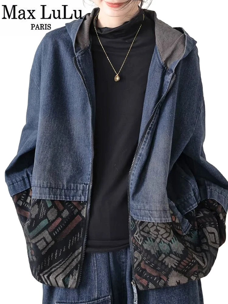 Max LuLu Koreanische Luxusmäntel 2025, Frühling, Damen, bedruckt, modisch, Jeansjacken, Damen,