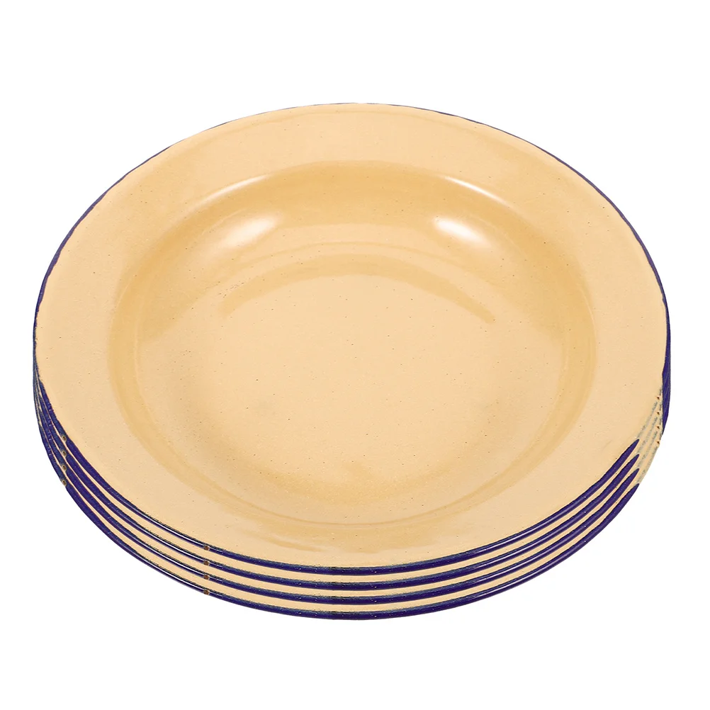

5Pcs Enamel Plates Retro Style Food Dishes Smooth Edges Serving Plates for Home Outdoor Camping Snack Fruit Vegetables
