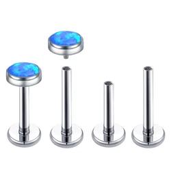 VOJO G23 Titanium 18G Threaded Opal Labret Piercing Lip Stud 6/8/10mm Tragus Flat Back Earring for Cartilage Helix