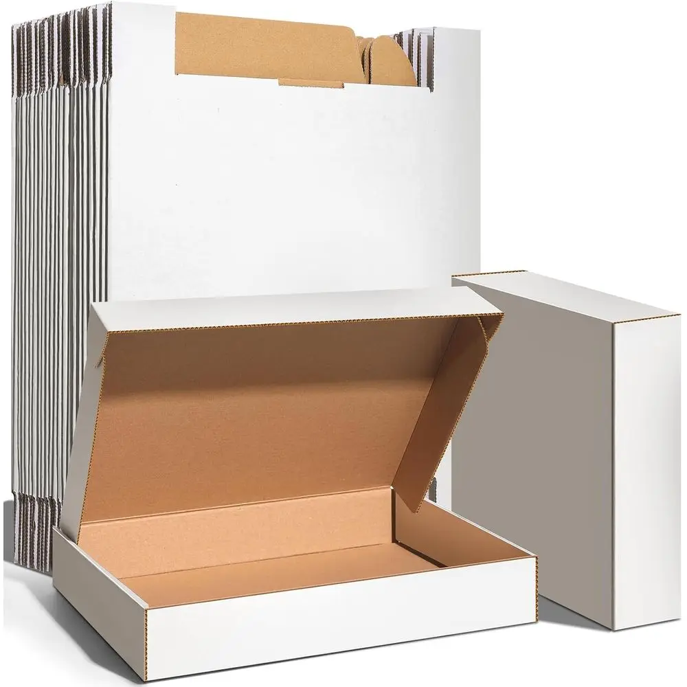 

12x9x2 Inch White Corrugated Cardboard Shipping Boxes - Pack of 5