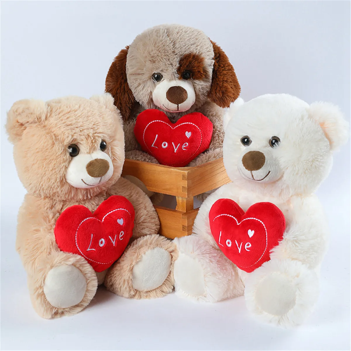 New 25cm Lovely Heart bear Fluffy Bear& Dog Stuffed Bear Soft Cute Animal Plush Toys For Lovers Birthday Gifts Valentine's Day