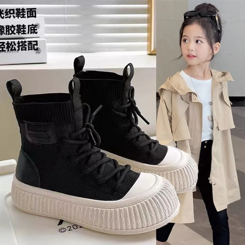 Children Fashion Boots Girls Non-slip Breathable Autumn High Top Sneakers Kids Girls Sock Stretch Boots for Princess Casual Shoe