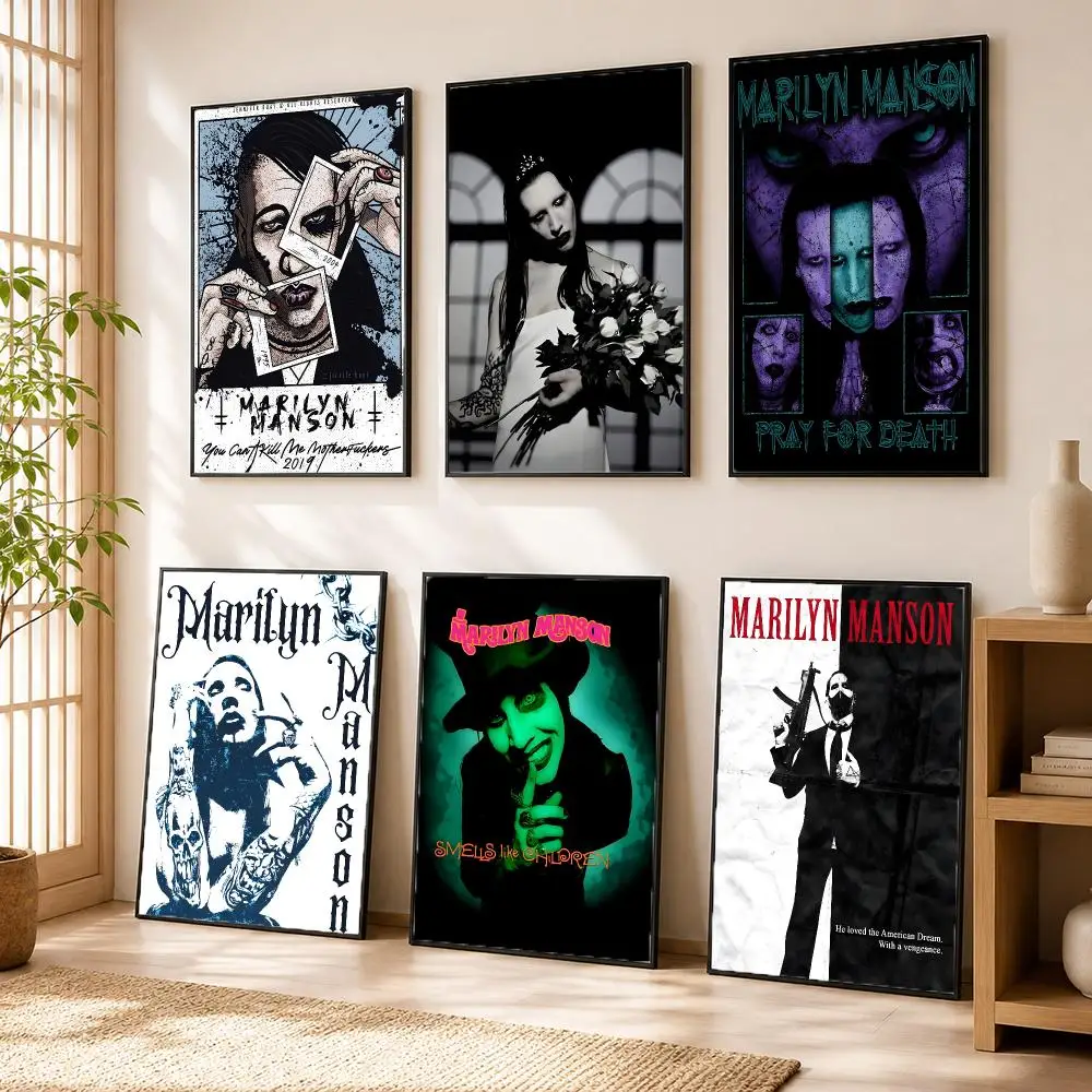 M-Marilyn Manson Singer Poster Modern Home Living Bedroom Bar Hallway Waterproof Wall Art Aesthetic Decor