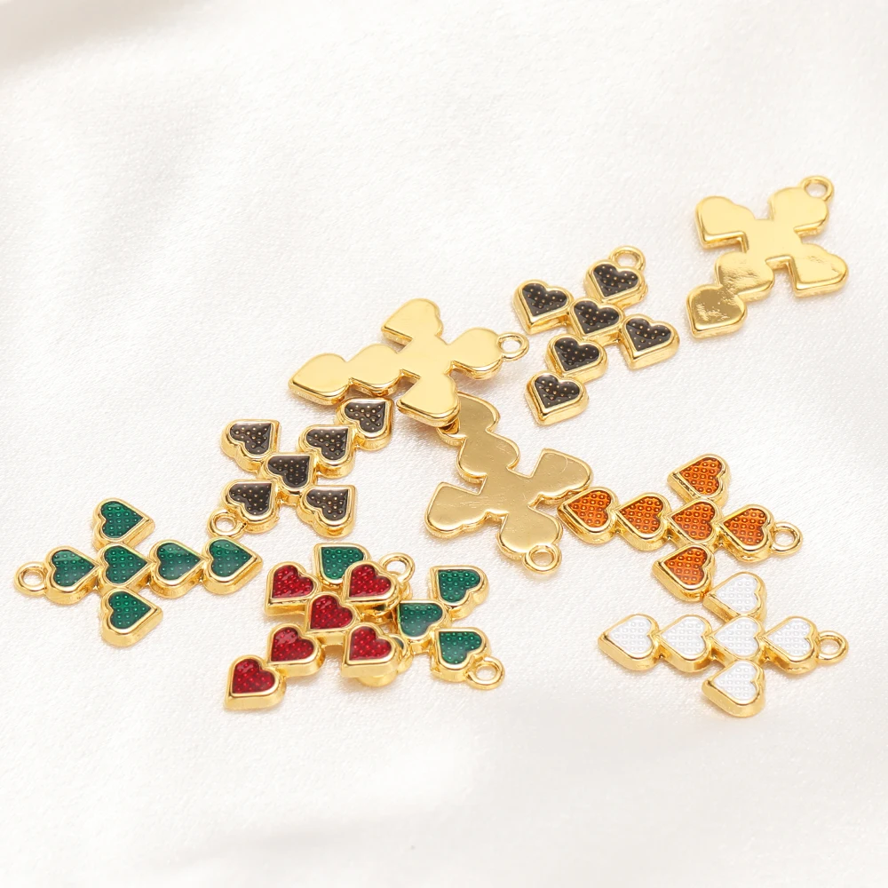 5 Stück Edelstahl-Emaille-Kreuz-Herz-Anhänger für Damen-Halsketten, DIY-Schmuckzubehör für Liebhaber, Zubehör für die Herstellung von Ohrringen – Detail 4
