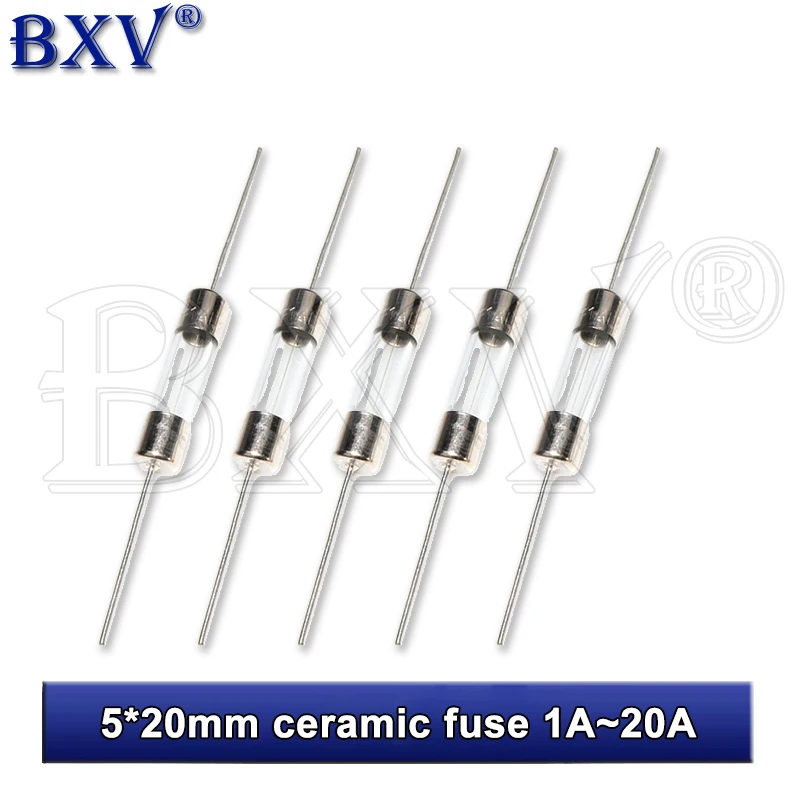 10PCS 5x20mm 5*20 Ceramic Fuse Slow Blow Tube Fuse With A Pin PUMUDDSY 250V 1A 2A 3.15A 4A 5A 6.3A 10A 15A 20A